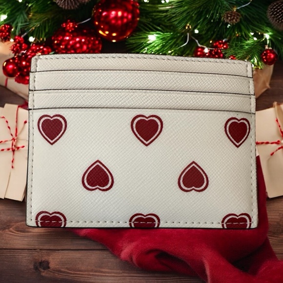 Kate Spade Madison Heartfelt Geo Cream & Red Card Holder New in Box - Picture 6 of 16